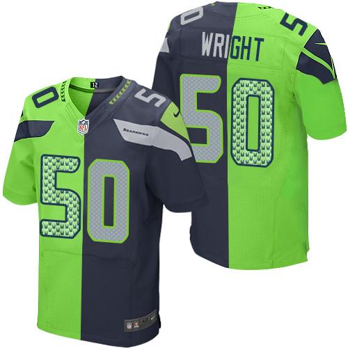 Nike Seahawks #50 K.J. Wright Steel Blue/Green Men's Stitched NFL Elite Split Jersey - Click Image to Close